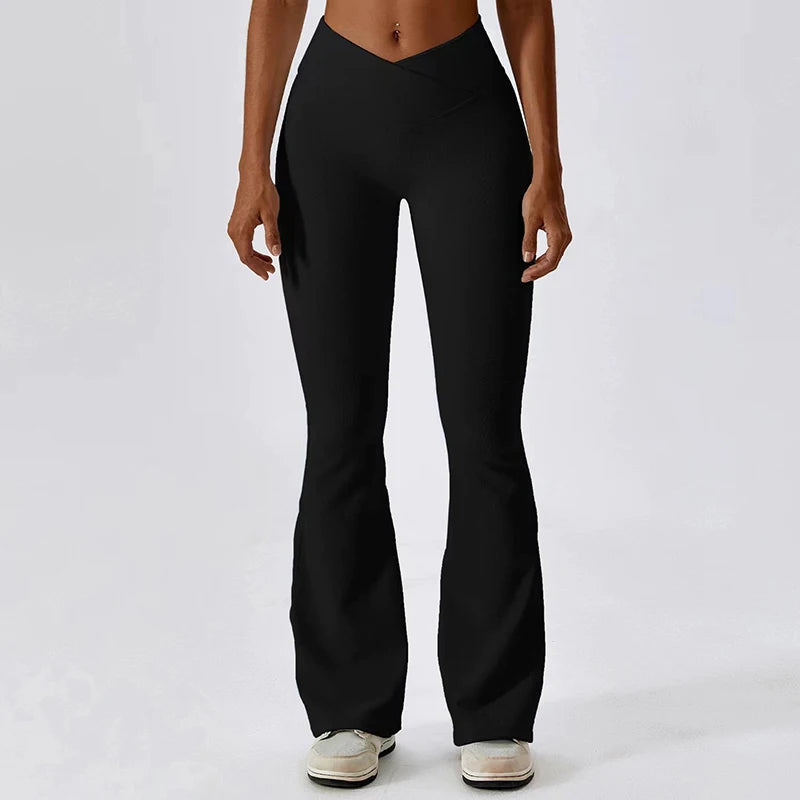 Pantalones Deportivos Acampanados de Cintura Alta Cruzada para Mujer