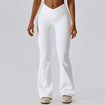 Pantalones Deportivos Acampanados de Cintura Alta Cruzada para Mujer