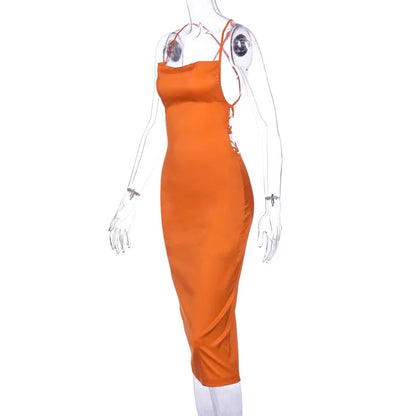Vestido Midi de Satén Rosa con Espalda Descubierta