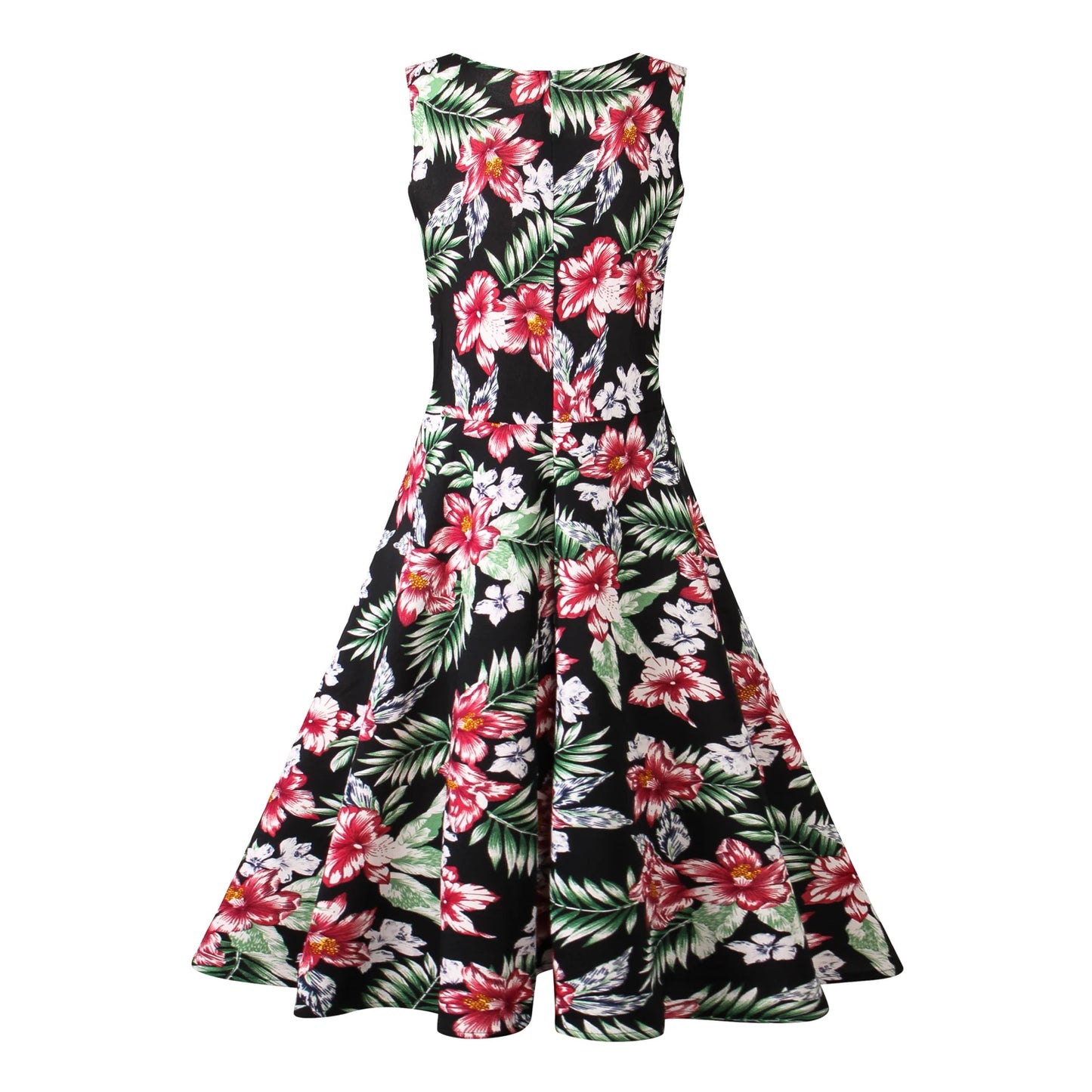 Vestido floral vintage de vuelo amplio — estilo años 50