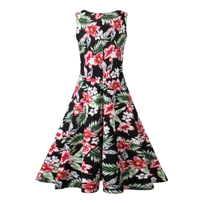 Vestido floral vintage de vuelo amplio — estilo años 50