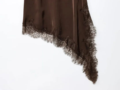 Vestido de Satén Negro con Encaje