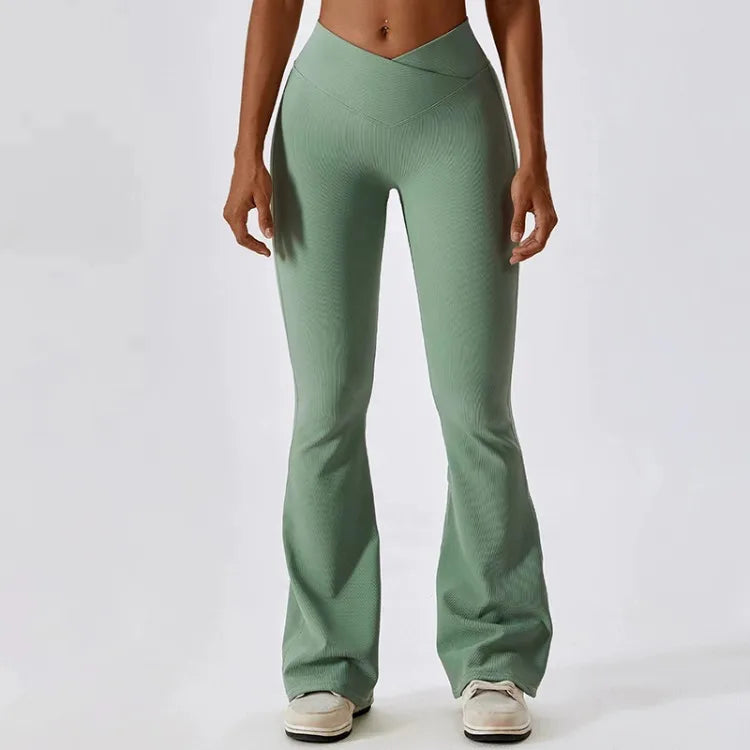 Pantalones Deportivos Acampanados de Cintura Alta Cruzada para Mujer