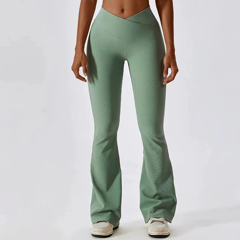 Pantalones Deportivos Acampanados de Cintura Alta Cruzada para Mujer