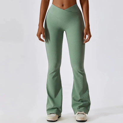 Pantalones Deportivos Acampanados de Cintura Alta Cruzada para Mujer