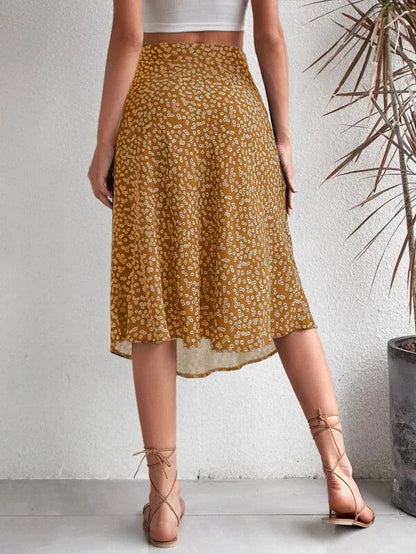 Falda evasé floral con cremallera y abertura