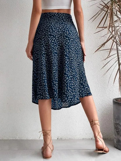 Falda evasé floral con cremallera y abertura