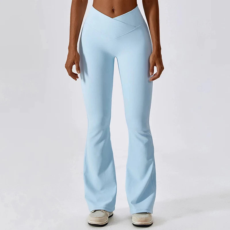 Pantalones Deportivos Acampanados de Cintura Alta Cruzada para Mujer