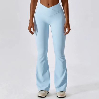Pantalones Deportivos Acampanados de Cintura Alta Cruzada para Mujer