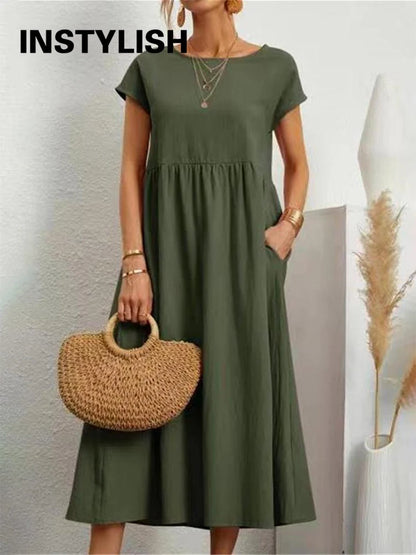 Vestido maxi oversize de lino y algodón