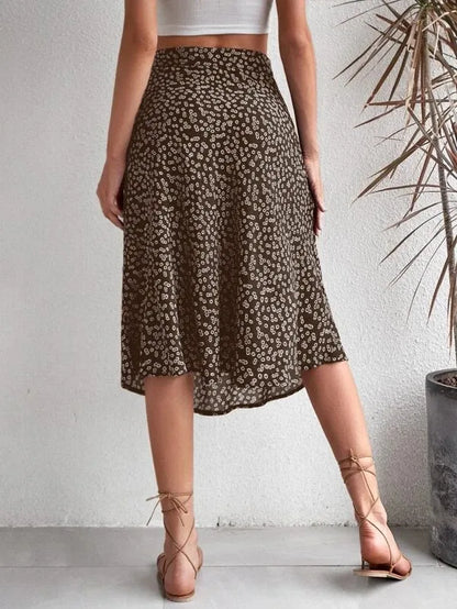 Falda evasé floral con cremallera y abertura
