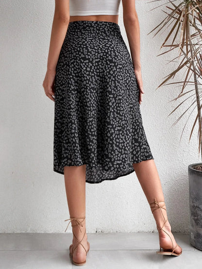 Falda evasé floral con cremallera y abertura