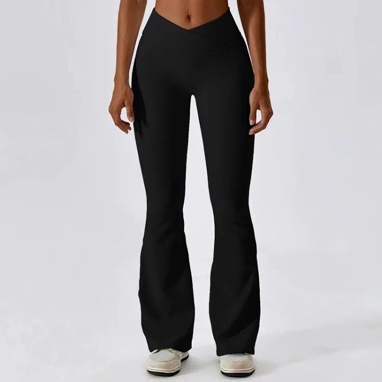 Pantalones Deportivos Acampanados de Cintura Alta Cruzada para Mujer