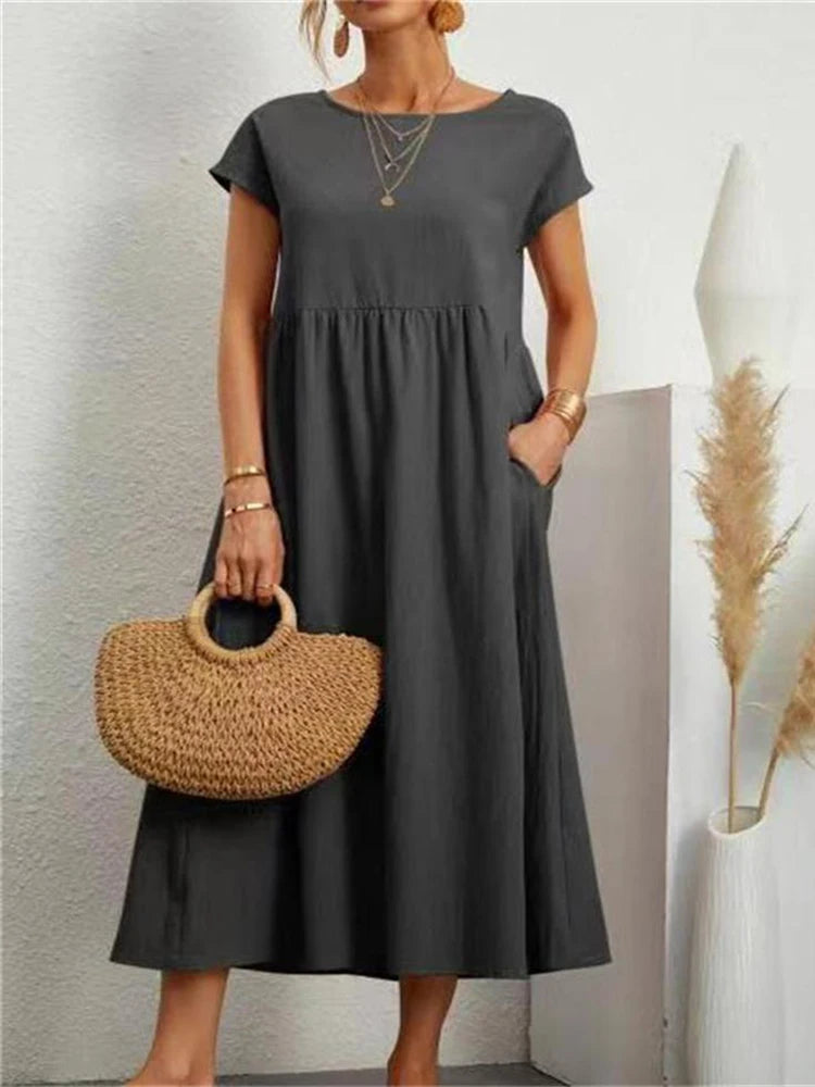 Vestido maxi oversize de lino y algodón