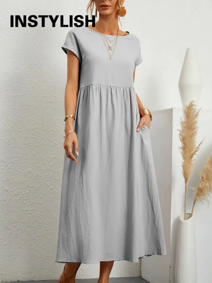 Vestido maxi oversize de lino y algodón