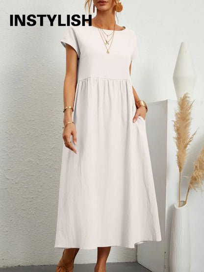 Vestido maxi oversize de lino y algodón