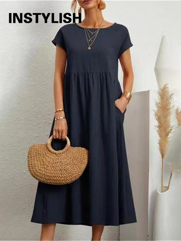 Vestido maxi oversize de lino y algodón