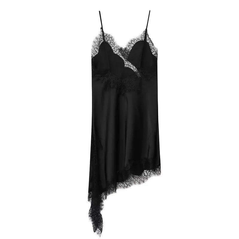 Vestido de Satén Negro con Encaje