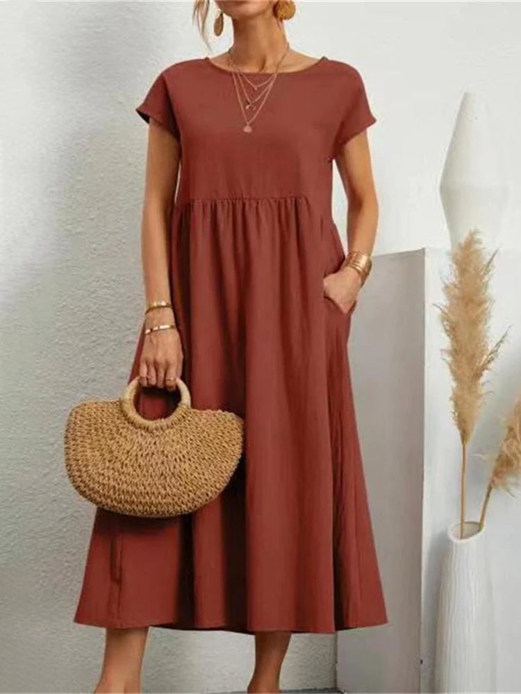 Vestido maxi oversize de lino y algodón