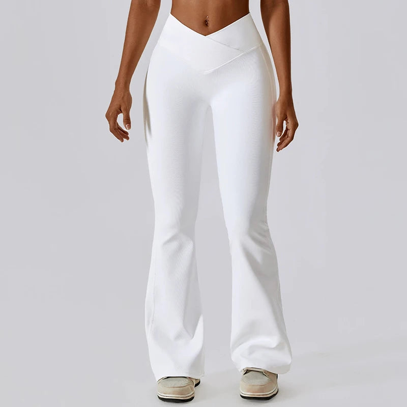 Pantalones Deportivos Acampanados de Cintura Alta Cruzada para Mujer