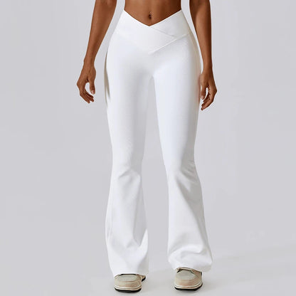 Pantalones Deportivos Acampanados de Cintura Alta Cruzada para Mujer