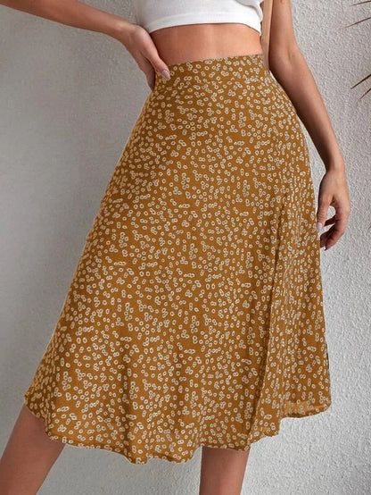 Falda evasé floral con cremallera y abertura