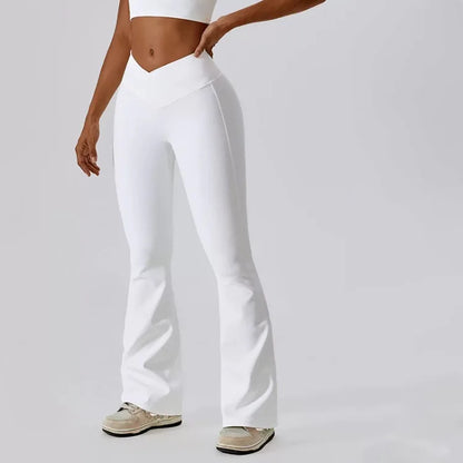 Pantalones Deportivos Acampanados de Cintura Alta Cruzada para Mujer