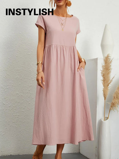 Vestido maxi oversize de lino y algodón
