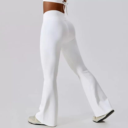 Pantalones Deportivos Acampanados de Cintura Alta Cruzada para Mujer