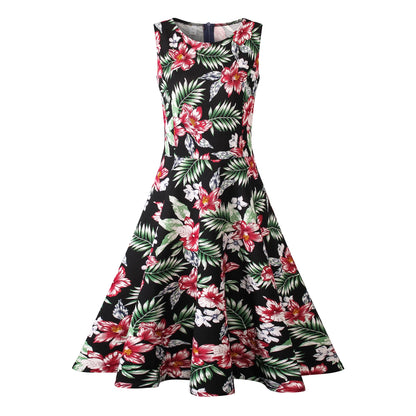 Vestido floral vintage de vuelo amplio — estilo años 50
