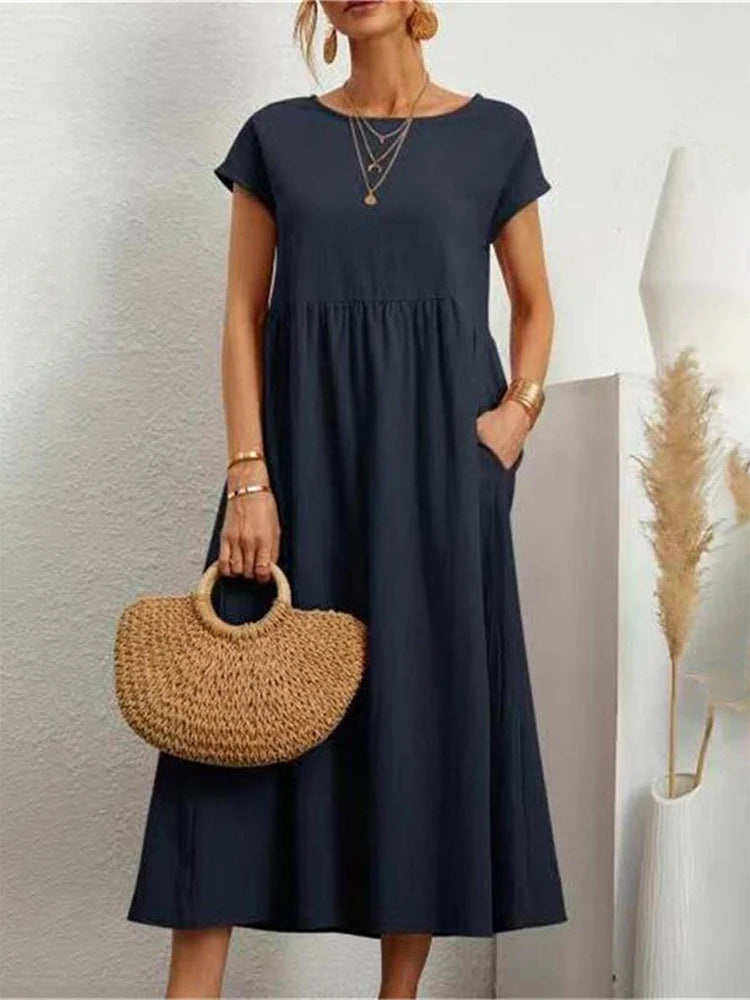 Vestido maxi oversize de lino y algodón
