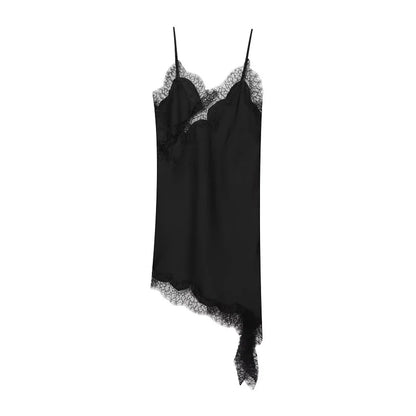 Vestido de Satén Negro con Encaje